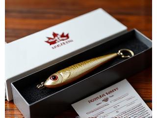 Elegant packaging for a custom fishing lure with a warranty card